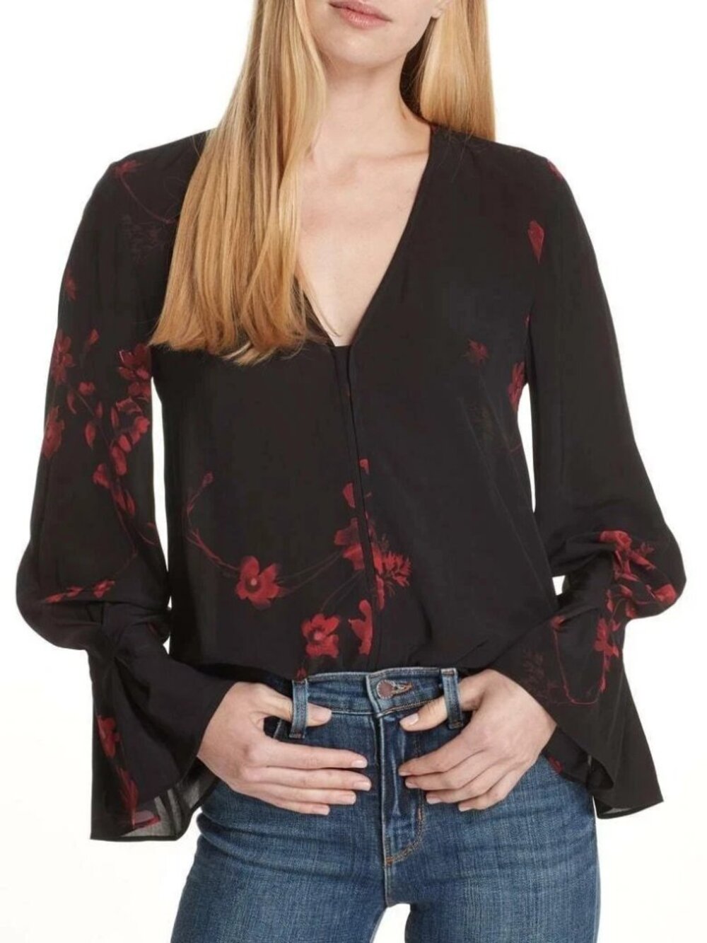 Joie Womens Latacia Bell Sleeve Blouse Top in Black Size S
